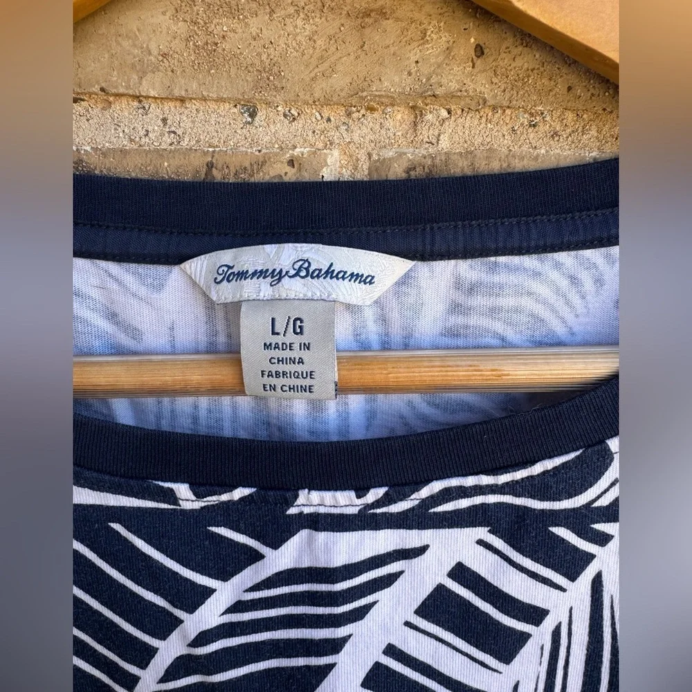 Tommy Bahama Navy & White Leaf Printed Short Sleeve Women's Dress size Large - Picture 4 of 7